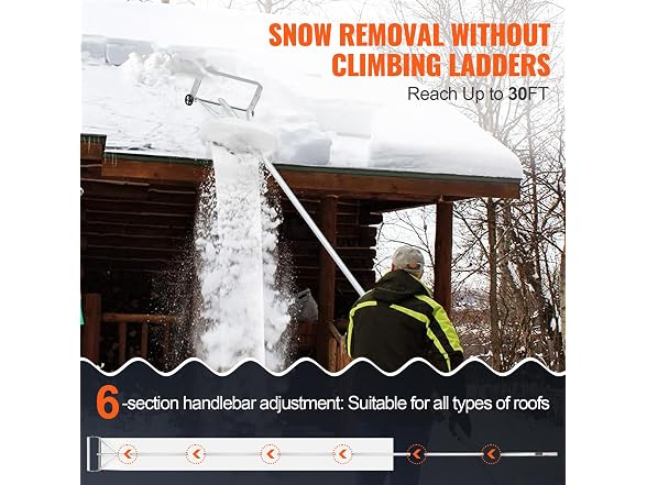 Snow Roof Rake, 30ft Reach Aluminium Roof Shovel