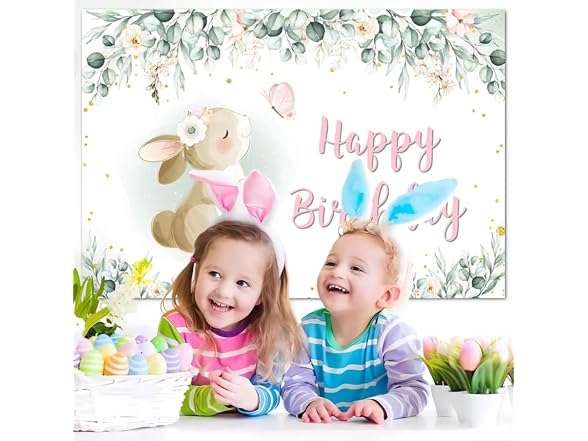 AIBIIN 7x5ft Easter Bunny Birthday Banner, Rabbit - Gallery 5
