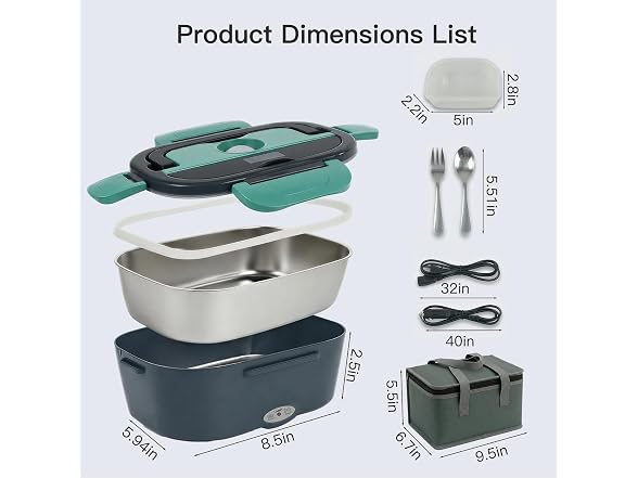 MEGAWISE Electric Lunch Box 1.5L, 3-in-1 Food Warmer