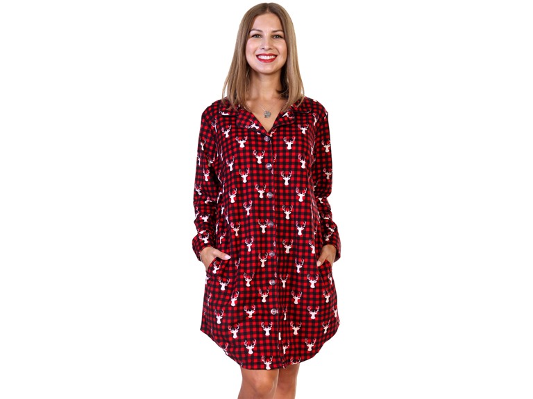 Angelina Women's Flannel Button Down Sleep Shirt Dress Pajama