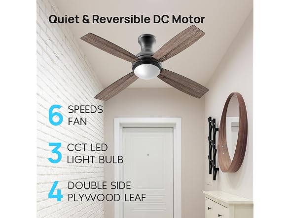 Consciot 52 Inch Black Ceiling Fan with Lights