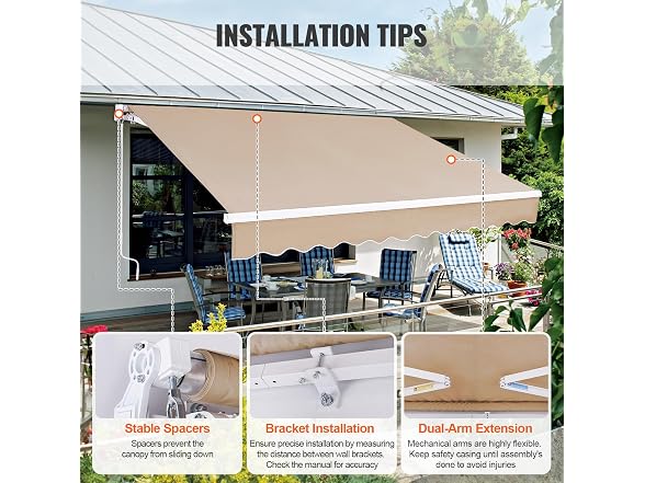 Manual Retractable Awning, 8 x 7 ft Outdoor