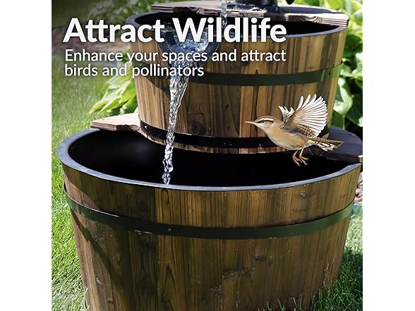 Sunnydaze 2-Tier Wood Barrel Water Fountain - 34-Inch