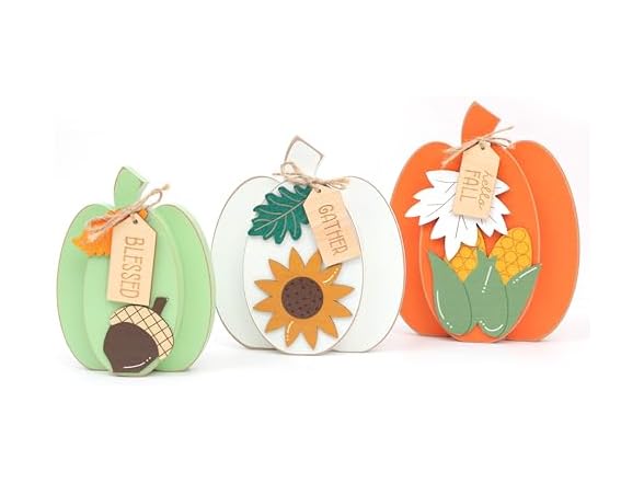SYESQL 3Pcs Fall Pumpkin Wooden Signs