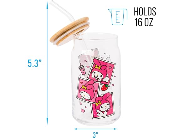 Silver Buffalo Sanrio My Melody, Glass Tumbler, 16oz