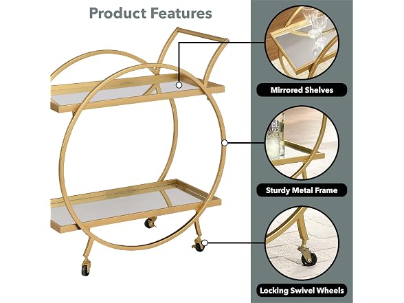 FirsTime & Co. Gold Odessa Bar Cart 28in