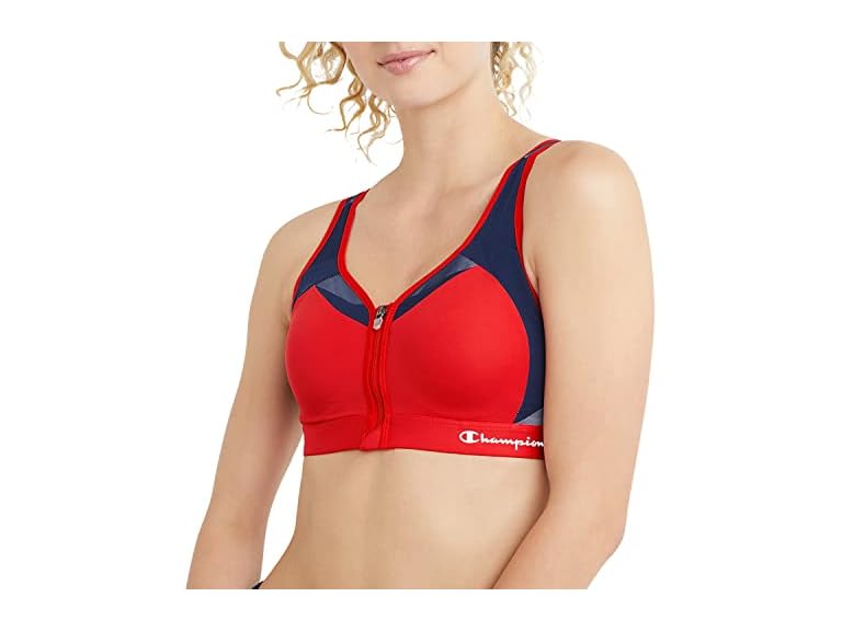 Champion womens Motion Control Zip Sports Bra, Red Flame, 36DD US