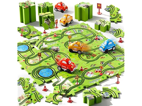 64-Piece Floor Puzzle Race Track 2-Pack