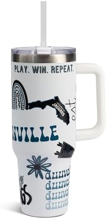 The Memory Company Official Licensed 40oz Team Spirit Stainless Steel Tumbler - Vacuum-Insulated Double-Wall Travel Cup With Handle and Straw Lid