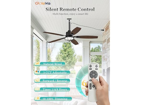 Glowivia 52in Outdoor Ceiling Fan IP65