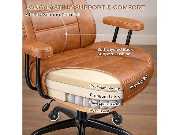 Brown Leather Office Chair with Quiet