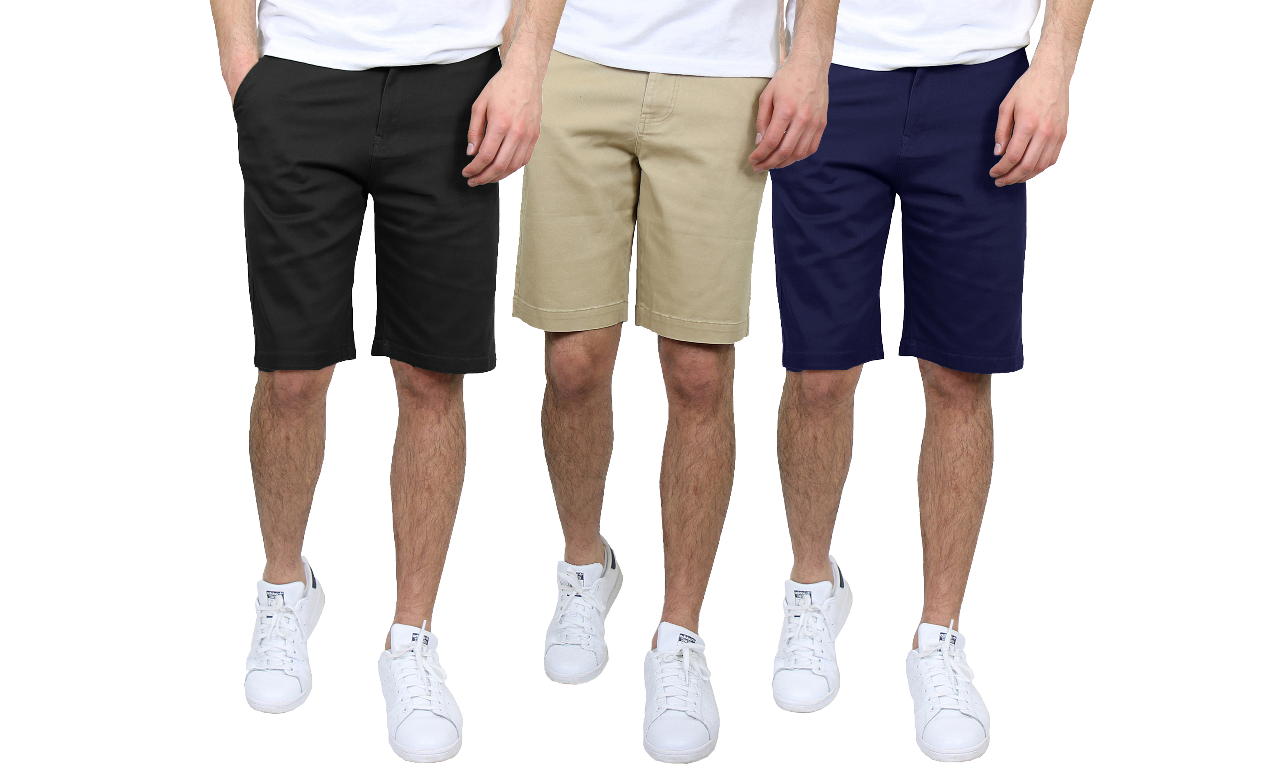 3Pk Mens Cotton Stretch Chino Shorts - Gallery 8