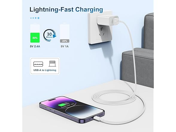 (5 PACK) TUMABER 10FT MFi Certified Lightning Charging Cables