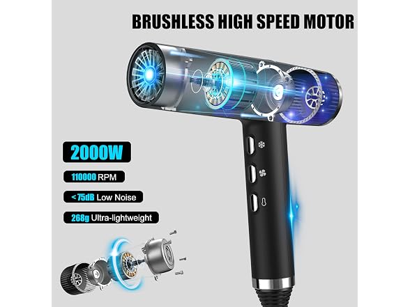Slopehill Brushless Motor Hair Dryer Black