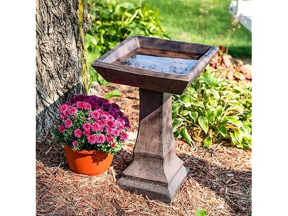 Sunnydaze 23” H Concrete Bird Bath Brown