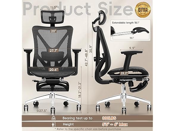 GABRYLLY Ergonomic Office Chair w-Footrest