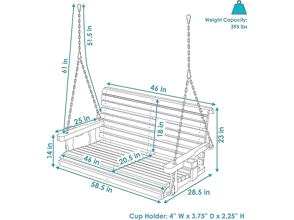 Sunnydaze Traditional Wooden Porch Swing, 58.5"