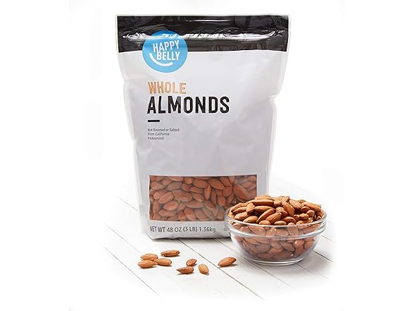 Amazon Brand - Happy Belly Whole Raw Almonds, 48 oz.