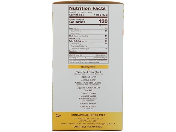 SIMPLE MILLS Cheddar Crackers 8ct 0.8oz