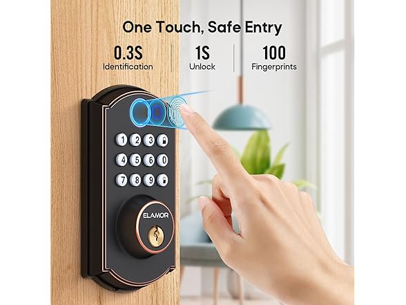 ELAMOR M19-Bronze Fingerprint Door Lock (Bronze)