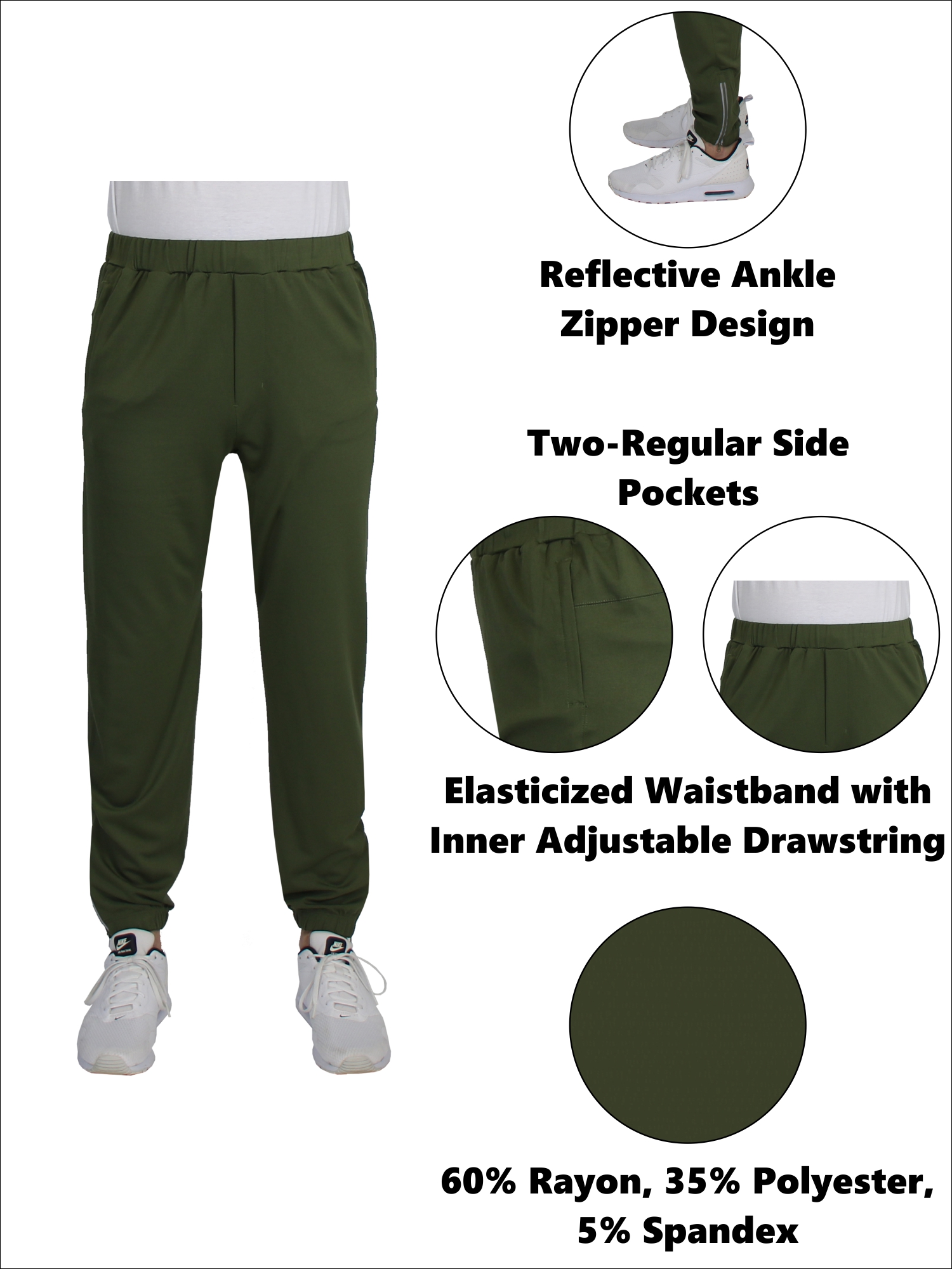 3Pk Asst Mens Active Pants w-Ankle Zippers - Gallery 10