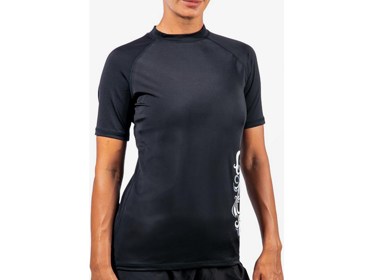 Kanu Surf Women's Standard UPF 50+ Short Sleeved Active Rashguard & Workout Top, Breeze Black, Small