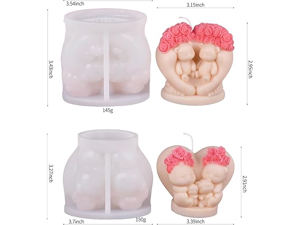 HOMYCOCO 2PCS Rose Bear Silicone Candle Molds