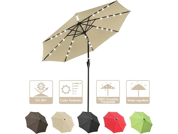 Yescom 9' Outdoor Solar Powered LED Umbrella 8 Rib