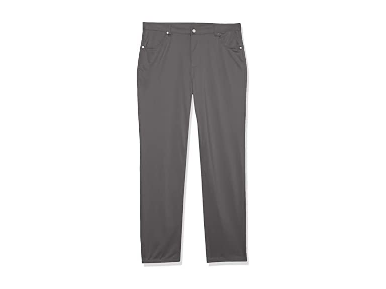 IZOD Boys' School Uniform Flat Front Twill 5-Pocket Pants, Grey, 12 Husky