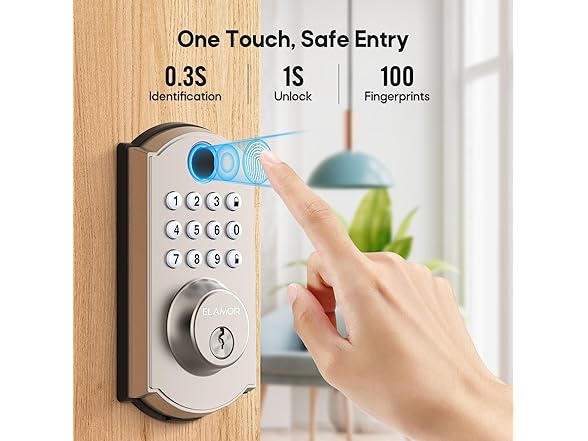 ELAMOR M19-Nickel Fingerprint Door Lock (Nickel)