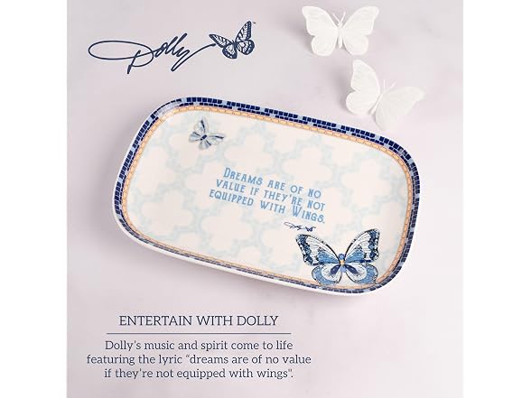 Dolly Parton Jeweled Mosaic Blue Butterfly Design Small Serving Tray 