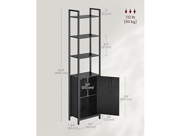 VASAGLE 6-Tier Bookshelf, Tall Bookcase with Cabinet