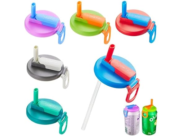DIPESI Soda Can Lids w/ Straws, 6 Pack