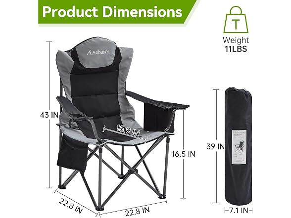 Aohanoi 2 Pack Black/Grey Camping Chairs