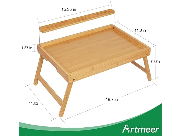 Artmeer Bamboo Bed Tray, Folding Legs