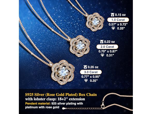 PASADAZ Elegant Moissanite Necklace fo