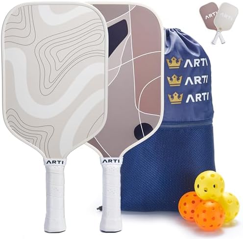 Fiberglass Pickleball Paddles Set of 2 with Polypropylene Honeycomb-Reinforced Core Fiberglass Design Lightweight Pickle Ball Paddle for Beginners Rackets with 4 Balls for Adult and Teenager-Sandstorm