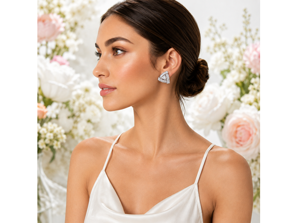 Silver Triangle CZ Stud Earrings