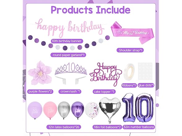 Bafei 10th Birthday Decor Kit Purple/Pink