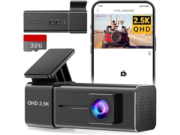 2.5K Mini WiFi Front Dashcam - 32GB SD Included