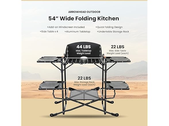ARROWHEAD OUTDOOR 54" Wide Quick Folding Kitchen Station