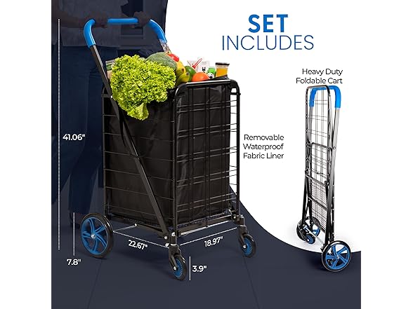 SereneLife Shopping Cart Blue