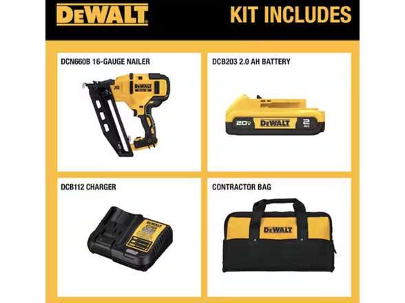 DEWALT DCN660D1 20V MAX XR 16G Angled Nailer Kit