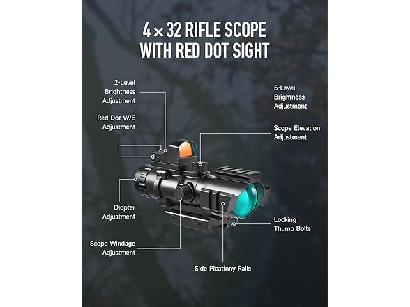 PINTY 4x32 Rifle Scope with Red Dot Sight Combo