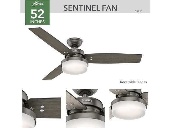 Hunter Sentinel Ceiling Fan 52 inch, Brushed Slate