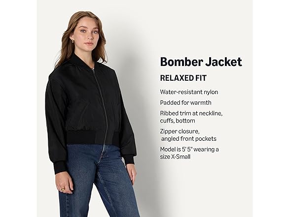 Amazon Essentials Women Relaxed-Fit Denim Bomber Jacket