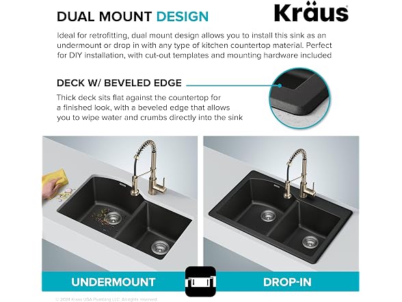 KRAUS Black 33 in Double Bowl Granite Kitchen Sink