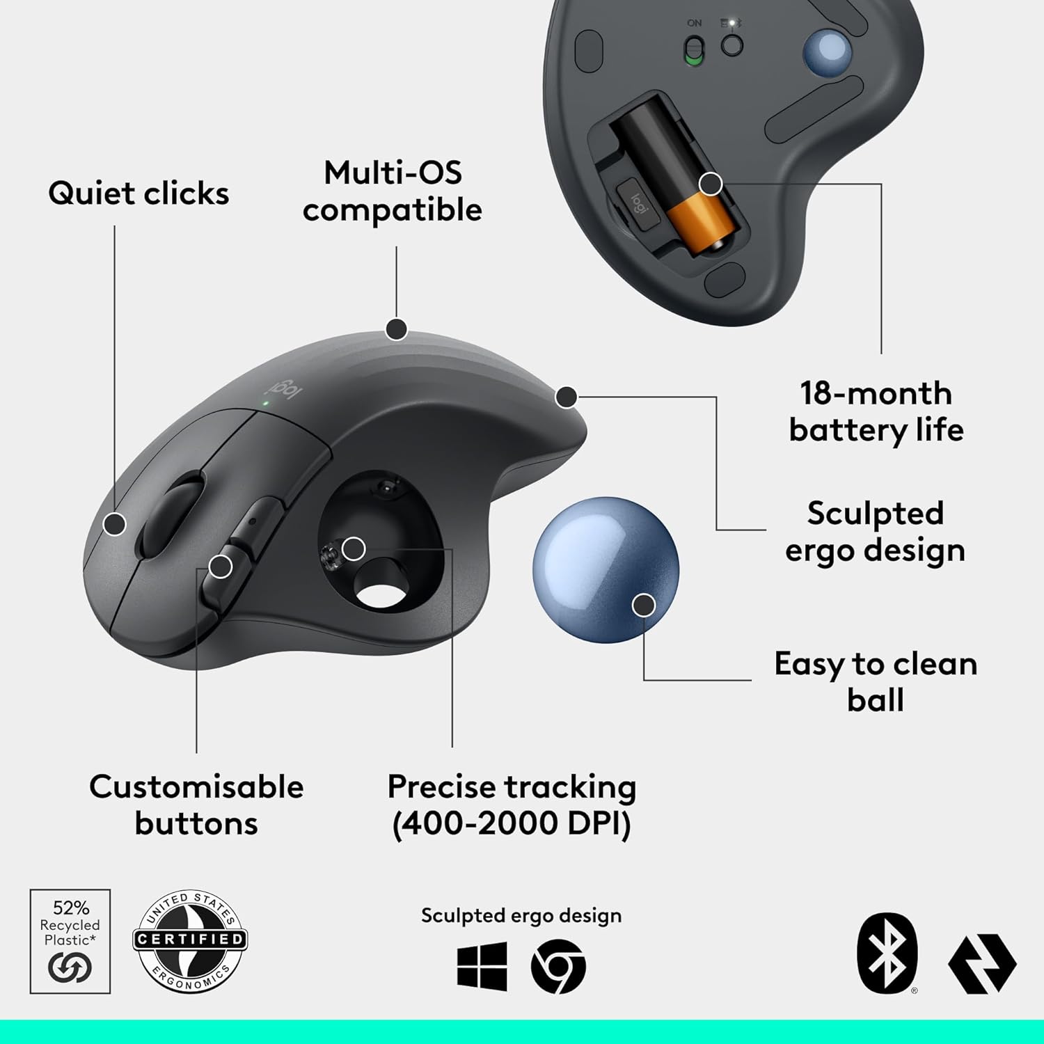 Logitech Ergo M575S Wireless Trackball Mouse - Gallery 17