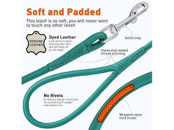 Dogline Rolled Leather Dog Leash - for Small