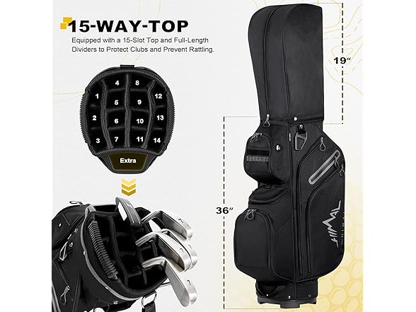 uniHimal Golf Cart Bag, 15 Way Organizer Divider Top with Handles and Rain Cover (Open Box)